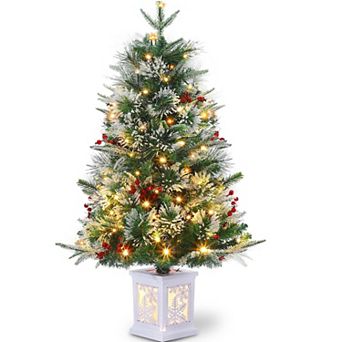 3 Ft Pre-Lit Xmas Christmas Trees with 78 Led Lights, Snowflake Pot, 8 Modes,for Home, Office