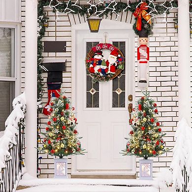 3 Ft Pre-Lit Xmas Christmas Trees with 78 Led Lights, Snowflake Pot, 8 Modes,for Home, Office