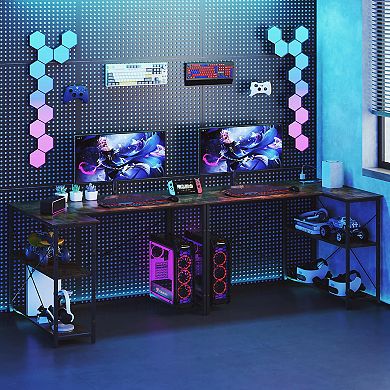Costway L-Shaped Computer Desk with Power Outlets Adjustable shelf Heavy-Duty Metal Frame