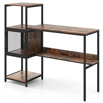 Costway Computer Desk with Bookshelf Large Wide Desktop Storage Shelves Metal Frame