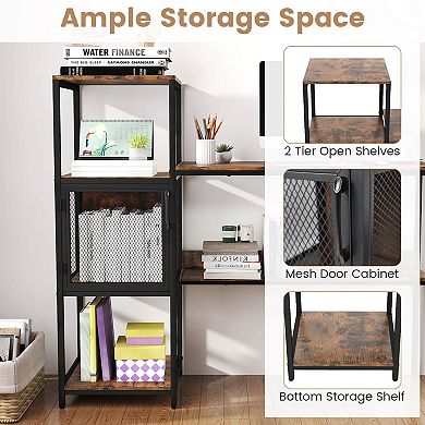 Costway Computer Desk with Bookshelf Large Wide Desktop Storage Shelves Metal Frame