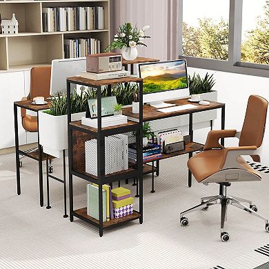 Costway Computer Desk with Bookshelf Large Wide Desktop Storage Shelves Metal Frame