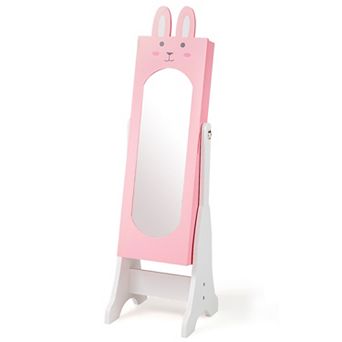 Costway Kids Jewelry Cabinet Standing Children Jewelry Organizer with Full-Length Mirror