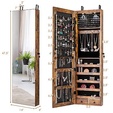 Costway Mirrored Jewelry Cabinet Jewelry Organizer w/2 LED Lights