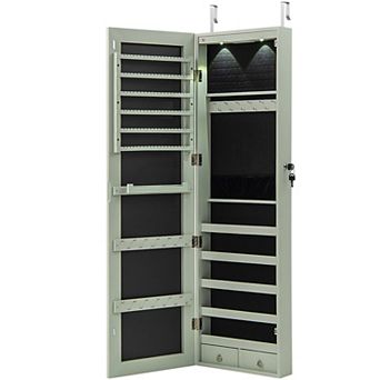 Costway Mirrored Jewelry Cabinet Jewelry Organizer w/2 LED Lights