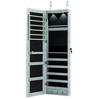 Costway Mirrored Jewelry Cabinet Jewelry Organizer w/2 LED Lights