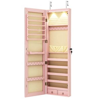 Costway Mirrored Jewelry Cabinet Jewelry Organizer w/2 LED Lights