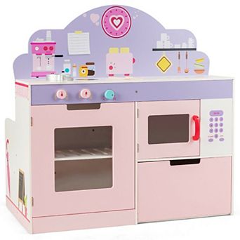 Costway 2 in 1 Kids Play Kitchen & Cafe Restaurant Wooden Pretend Cooking Playset Toy