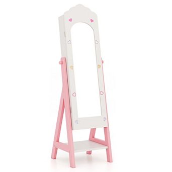 Costway Kids Jewelry Cabinet with Full-Length Mirror, Freestanding Jewelry Armoire Organizer