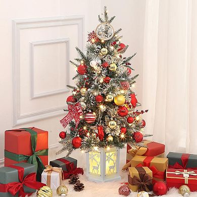 2PC 3ft Pre-Lit Christmas Trees - 78 White LEDs, Elk Base, Snowflakes