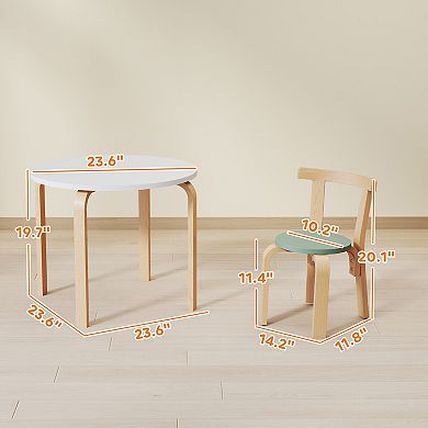 Qaba 5 Piece Kids Table and Chair Set, Wooden Table and 4 Chairs