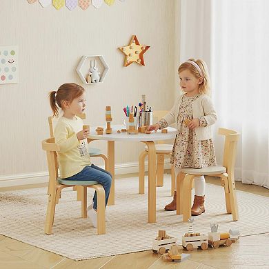 Qaba 5 Piece Kids Table and Chair Set, Wooden Table and 4 Chairs