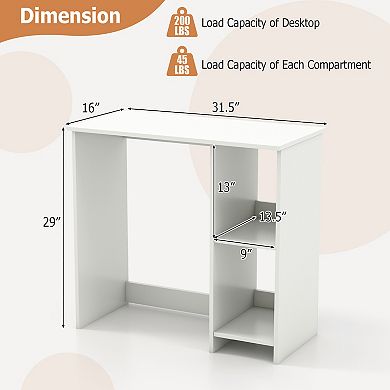 Costway 31.5" Computer Desk for Small Space Simple Style Workstation Desk with with Shelves White