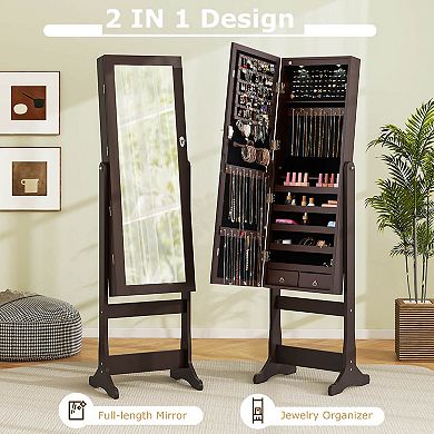Costway Mirrored Jewelry Cabinet Organizer Storage Stand with LED Lights Clearance