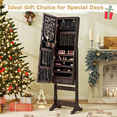 Costway Mirrored Jewelry Cabinet Organizer Storage Stand with LED Lights Clearance