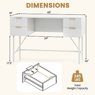 Costway 48" Computer Desk with 4 Drawers Storage Metal Frame Modern Study Writing Desk