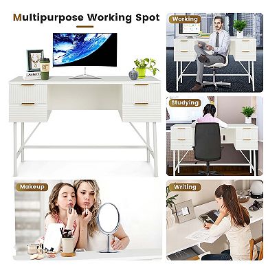 Costway 48" Computer Desk with 4 Drawers Storage Metal Frame Modern Study Writing Desk