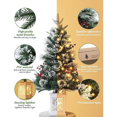 2PC 3ft Pre-lit Artificial Christmas Tree wiht Snowflake Base- 78 Warm LEDs,8 Lighting Modes