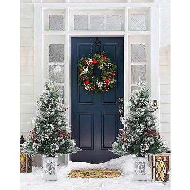 2PC 3ft Pre-lit Artificial Christmas Tree wiht Snowflake Base- 78 Warm LEDs,8 Lighting Modes