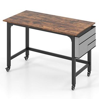 Costway 1 pc Rolling Computer Desk Metal Frame PC Laptop Table /w storage bag