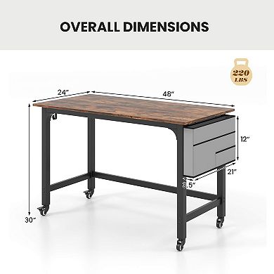Costway 1 PCS Rolling Computer Desk Metal Frame PC Laptop Table /w storage bag