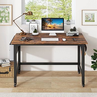Costway 1 PCS Rolling Computer Desk Metal Frame PC Laptop Table /w storage bag