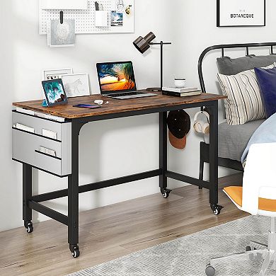 Costway 1 PCS Rolling Computer Desk Metal Frame PC Laptop Table /w storage bag