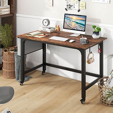 Costway 1 PCS Rolling Computer Desk Metal Frame PC Laptop Table /w storage bag