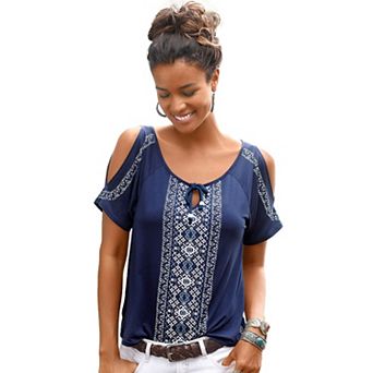 Lascana Women's Cold Shoulder Print Top