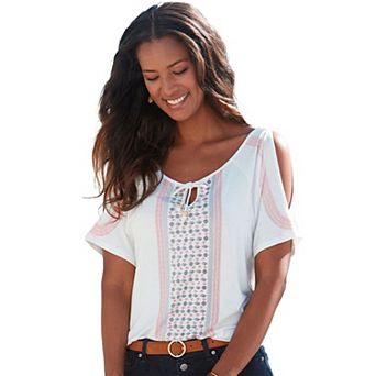 Lascana Women's Cold Shoulder Print Top