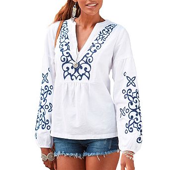Lascana Women's Embroidered Long Sleeve Blouse