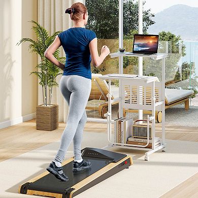 Costway Mobile Stand Up Desk Height Adjustable Computer Standing Desk with wheels Footrest,White