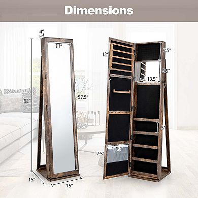 Costway Mirrored Jewelry Cabinet Lockable Standing Storage Organizer