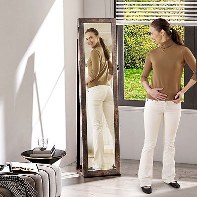 Costway Mirrored Jewelry Cabinet Lockable Standing Storage Organizer