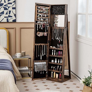 Costway Mirrored Jewelry Cabinet Lockable Standing Storage Organizer