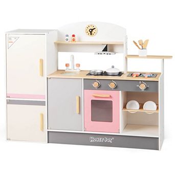 Costway Kids Chef Play Kitchen Set Toddlers Wooden Pretend Toy Playset with Range Hood
