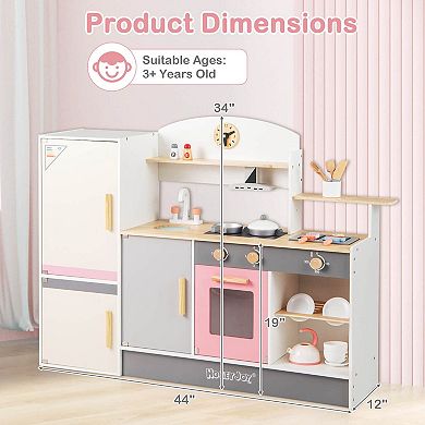 Costway Kids Chef Play Kitchen Set Toddlers Wooden Pretend Toy Playset with Range Hood