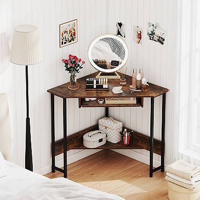 Costway Triangle Corner Computer Desk w/ Charging Station Keyboard Tray Storage Shelf