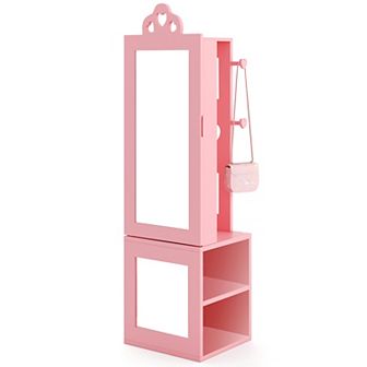Costway Kids Jewelry Cabinet Standing Children Jewelry Organizer with Full-Length Mirror