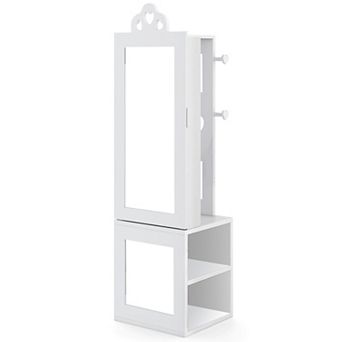 Costway Kids Jewelry Cabinet Standing Children Jewelry Organizer with Full-Length Mirror