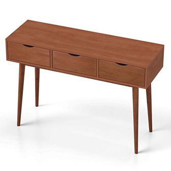 Costway Writing Desk 48" Computer Desk Mid Century Modern Work Table with 3 Drawers