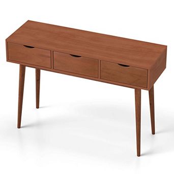 Costway Writing Desk 48" Computer Desk Mid Century Modern Work Table with 3 Drawers