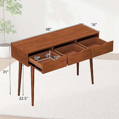 Costway Writing Desk 48" Computer Desk Mid Century Modern Work Table with 3 Drawers