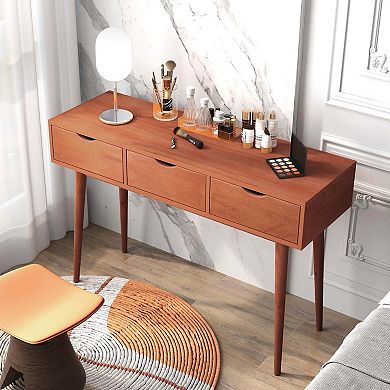 Costway Writing Desk 48" Computer Desk Mid Century Modern Work Table with 3 Drawers