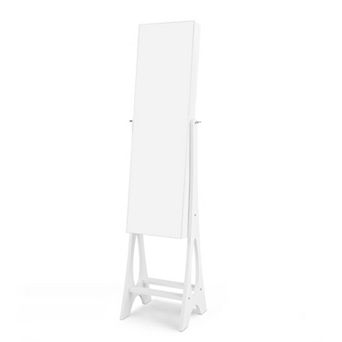 Costway LED Jewelry Cabinet Armoire with Bevel Edge Mirror Organizer Mirrored Standing White