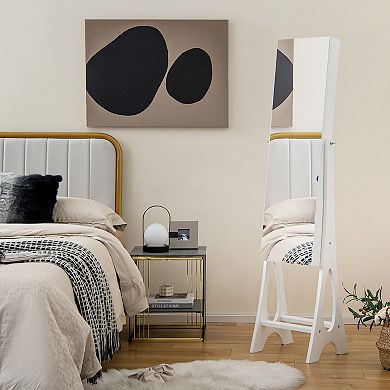 Costway LED Jewelry Cabinet Armoire with Bevel Edge Mirror Organizer Mirrored Standing White