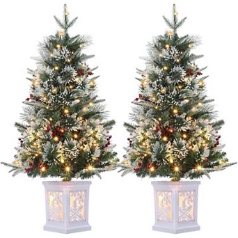 2 pc 3FT Artificial Christmas Trees with Snowflake Base, Timer, 70 LED Lights
