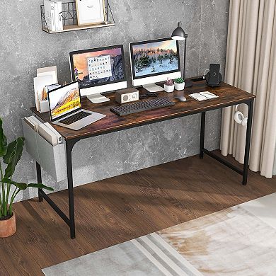 Costway 60" Modern Computer Desk with Charging Station with Storage Bag & Headphone Hook
