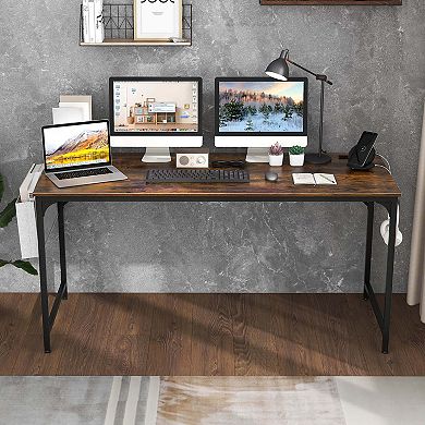 Costway 60" Modern Computer Desk with Charging Station with Storage Bag & Headphone Hook