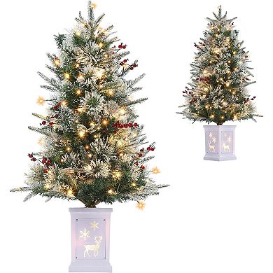 3FT Artificial Desktop Christmas Tree with 78 Warm White 8 Mode Lights Timer,Reindeer Light Box